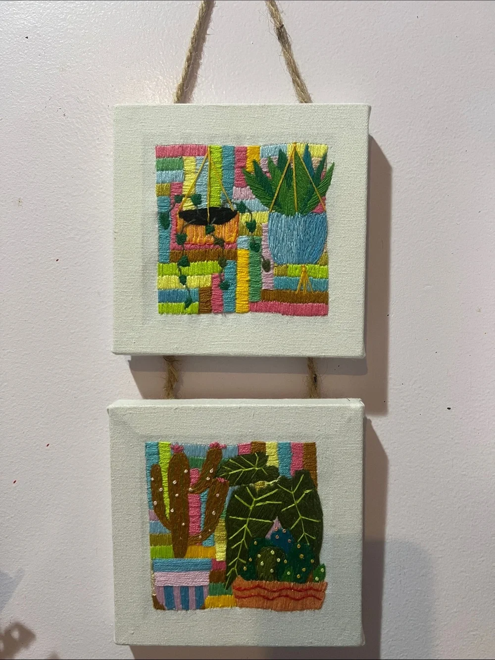 Hand-Embroidered Botanical Wall Hanging in Multicolor NWOT